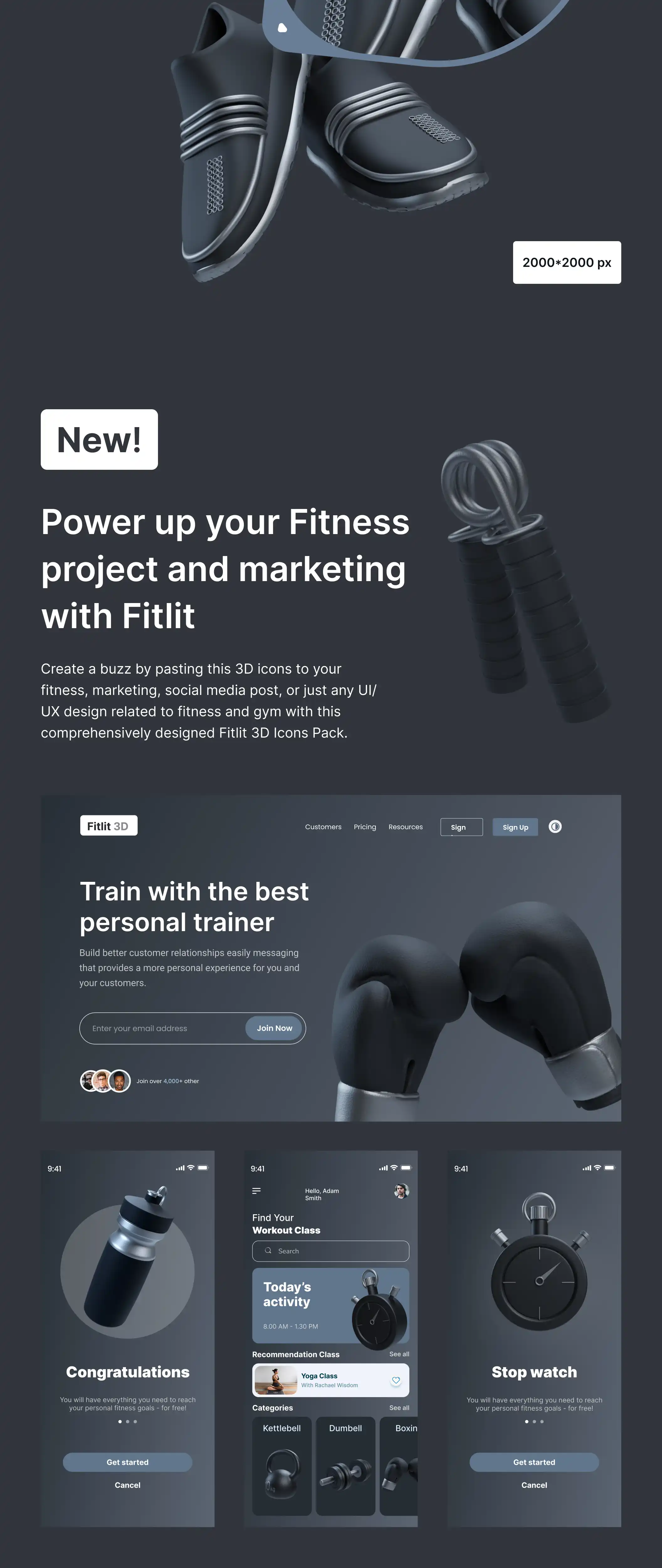 Fitness 3D Illustration Pack | Fitlit Pro | Iqonic Design