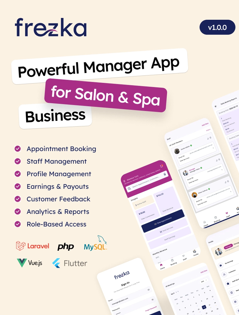 Frezka Manager - Spa & Salon Management and Booking Flutter Add-on App