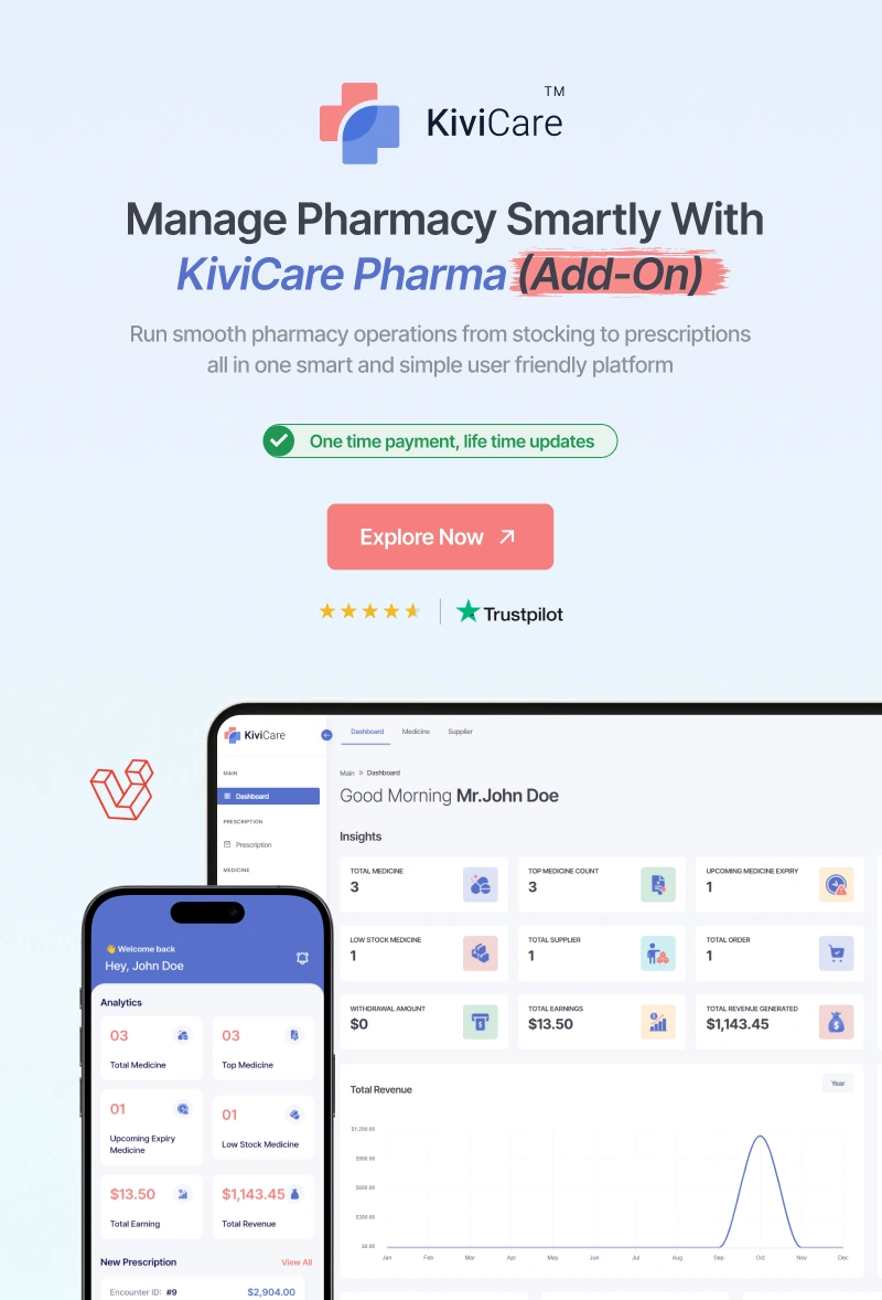 KiviCare(TM) Pharma- Pharmacy & Inventory Management System Laravel