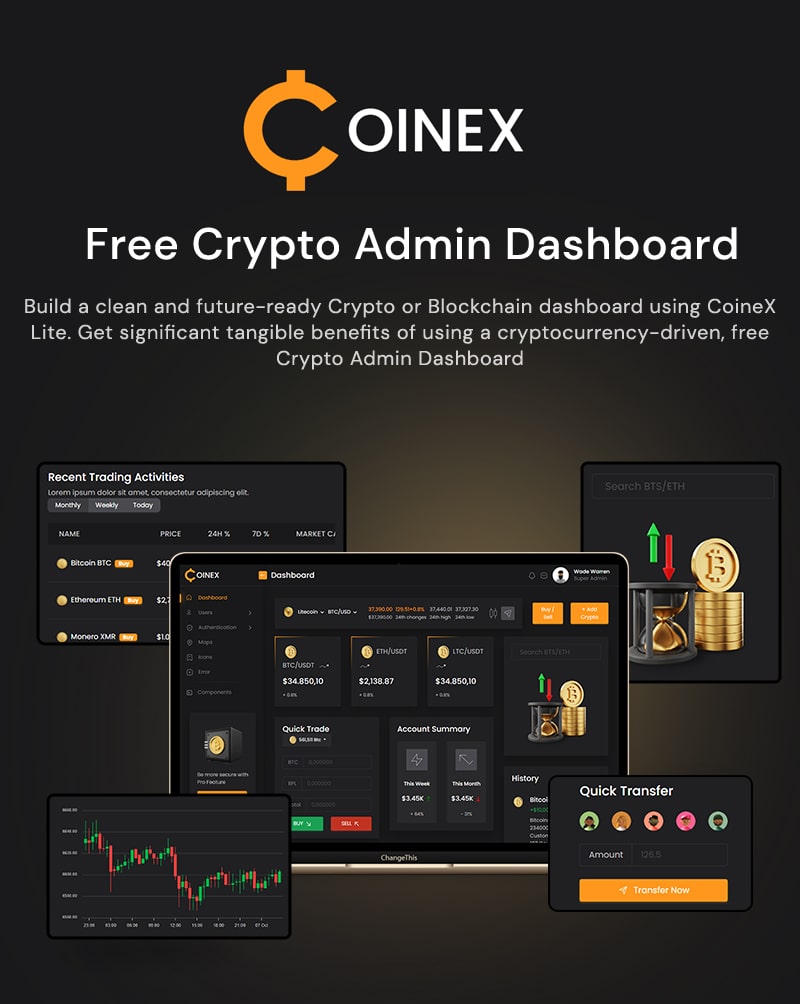 Free Crypto Admin Dashboard | Coinex Lite | Iqonic Design