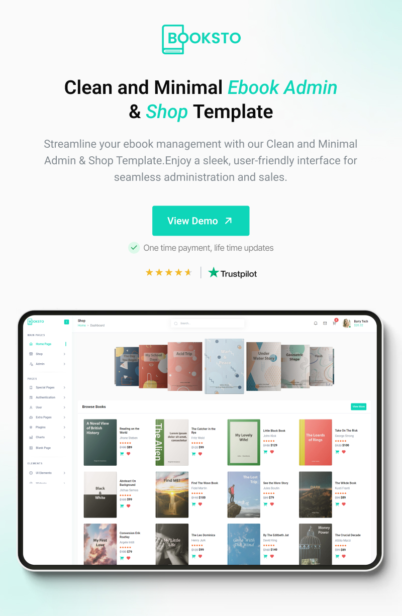 Booksto - Ebook Shop Website & Admin Template (VueJS, HTML)